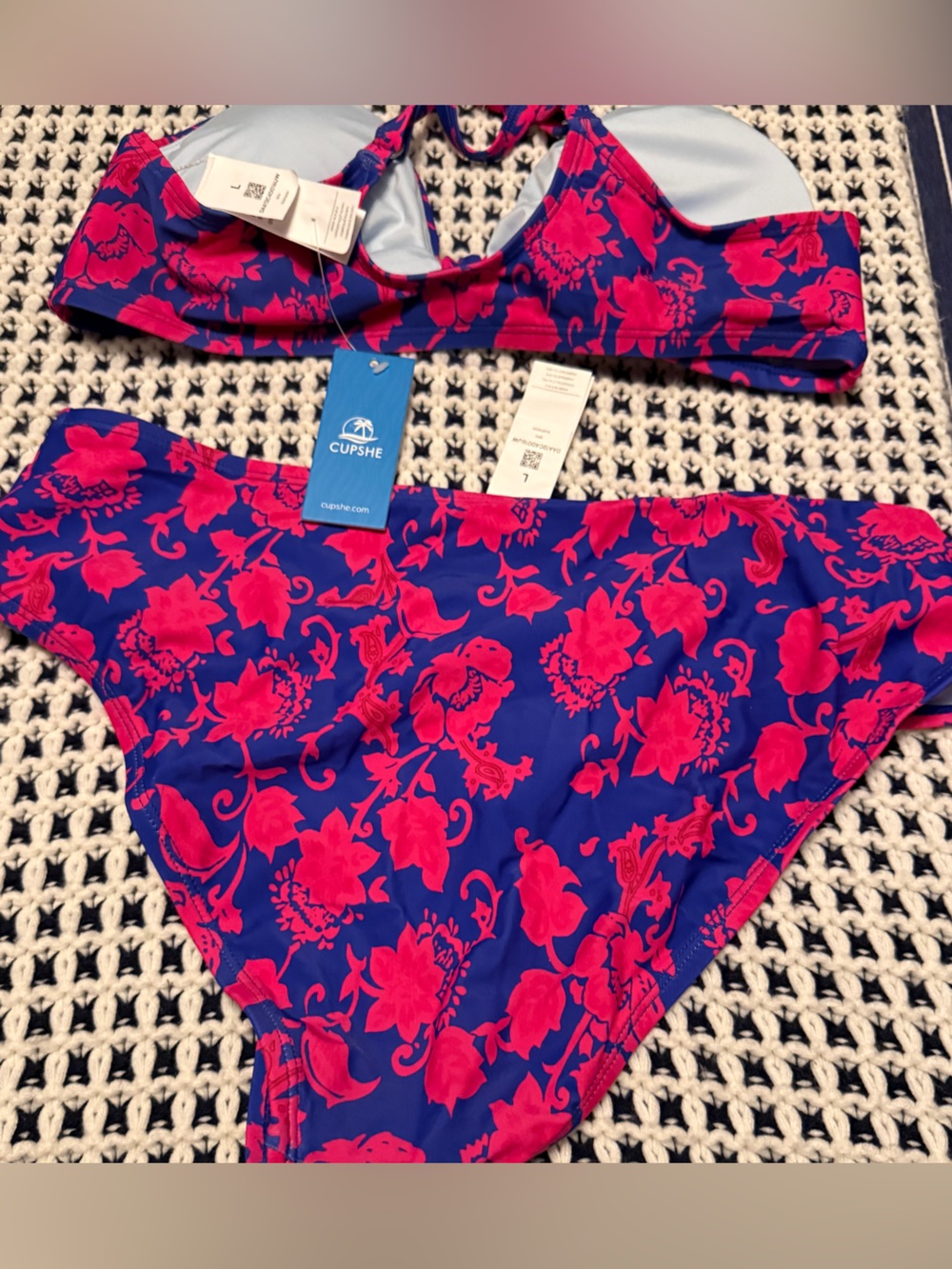 Cupshe Blue & Pink Floral Bikini Set